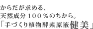 からだが求める、天然成分１００％のちから。「手づくり植物酵素原液健美」